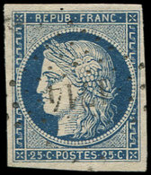 EMISSION DE 1849 - 4    25c. Bleu, Oblitéré PC 1714, Frappe Légère, TTB - 1849-1850 Ceres