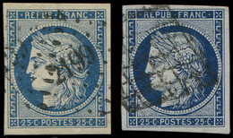 EMISSION DE 1849 - 4 Et 4a, 25c. Bleu Et Bleu Foncé, Obl. PC 2199 Et GRILLE, TB - 1849-1850 Ceres