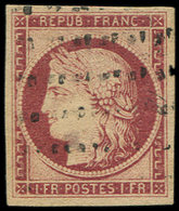 EMISSION DE 1849 - 6     1f. Carmin, Belles Marges, Obl. ROULETTE De POINTS, Frappe Légère, TTB. Br - 1849-1850 Ceres