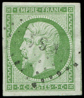 EMPIRE NON DENTELE - 12    5c. Vert, Obl. Los. KS1, Frappe Légère, Amorce De Voisin à Droite, TTB - 1853-1860 Napoléon III.