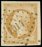 EMPIRE NON DENTELE - 13A  10c. Bistre, T I, Filet De Voisin à Droite, Obl. PC 104, Frappe Superbe, TTB - 1853-1860 Napoleone III