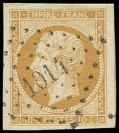 EMPIRE NON DENTELE - 13A  10c. Bistre, T I, Filet De Voisin à Droite, Obl. PC 104, Frappe Superbe, TTB - 1853-1860 Napoleon III