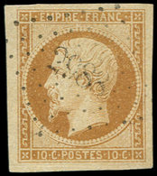 EMPIRE NON DENTELE - 13A  10c. Bistre, T I, Obl. PC Léger 2988, Grandes Marges, Superbe - 1853-1860 Napoleone III