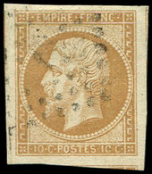 EMPIRE NON DENTELE - 13A  10c. Bistre, Obl. Los., Grandes Marges, 3 Amorces De Voisins, TTB - 1853-1860 Napoleone III