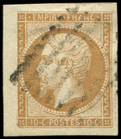 EMPIRE NON DENTELE - 13A  10c. Bistre, Obl. Los., Filet De Gauche Absent, Petit Bdf, TB - 1853-1860 Napoleon III