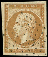 EMPIRE NON DENTELE - 13A  10c. Bistre, T I, Obl. ANCRE, Frappe Superbe - 1853-1860 Napoleone III