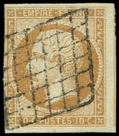 EMPIRE NON DENTELE - 13A  10c. Bistre, Oblitéré GRILLE, TTB - 1853-1860 Napoléon III.