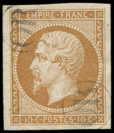 EMPIRE NON DENTELE - 13A  10c. Bistre, Obl. OR 2 Fois, Belles Marges, TTB/Superbe - 1853-1860 Napoléon III.