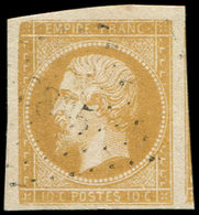 EMPIRE NON DENTELE - 13Al 10c. Citron, Impression Défectueuse, Obl. PC Léger, Voisin à Droite, TTB/Superbe - 1853-1860 Napoleone III