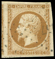 EMPIRE NON DENTELE - 13Ba 10c. Bistre-brun, T II, Obl. PC Léger, Voisin à Gauche, TTB - 1853-1860 Napoleone III