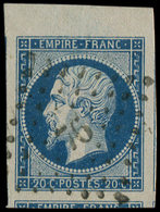 EMPIRE NON DENTELE - 14A  20c. Bleu, T I, Grandes Marges, Bdf Et Voisin En Bas, Obl. PC 76, Superbe - 1853-1860 Napoléon III.