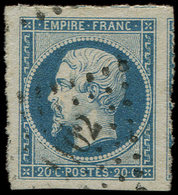 EMPIRE NON DENTELE - 14A  20c. Bleu, T I, Marges énormes, Voisin à Droite, Obl. PC 1102, Superbe - 1853-1860 Napoleon III