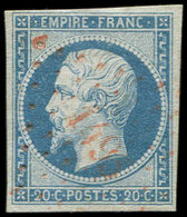 EMPIRE NON DENTELE - 14A  20c. Bleu, T I, Obl. PC Rouge 1495, Frappe TTB - 1853-1860 Napoléon III.