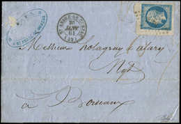 Let EMPIRE NON DENTELE - 14A  20c. Bleu, T I COIN De FEUILLE, Obl. PC 2979 S. LAC, Càd T15 St ANDRE-DE-CUBZAC 20/1/61, T - 1853-1860 Napoléon III.