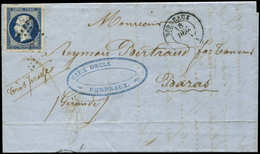 Let EMPIRE NON DENTELE - 14Ab 20c. Bleu Noir, T I, Obl. PC De BORDEAUX S. LAC 18/12/56, TB - 1853-1860 Napoléon III.