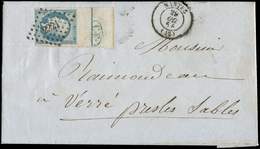 Let EMPIRE NON DENTELE - L14Ai 20c. Bleu, T I, FILET D'ENCADREMENT Et Cachet CF, Coupé En Bas, Obl. PC 2221 S. LAC, Càd  - 1853-1860 Napoléon III.
