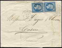 Let EMPIRE NON DENTELE - 14B  20c. Bleu, T II, PAIRE Obl. Rond De Points Et Càd ** PARIS ** 7/5/62 S. LAC, TB - 1853-1860 Napoleone III