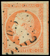EMPIRE NON DENTELE - 16b  40c. Orange Sur Paille, Obl. PC, Voisin à Droite, TTB/Superbe - 1853-1860 Napoleone III