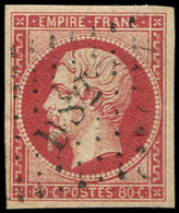 EMPIRE NON DENTELE - 17A  80c. Carmin, Oblitéré Los. DS2, Frappe TTB - 1853-1860 Napoléon III