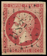 EMPIRE NON DENTELE - 17A  80c. Carmin, Oblitéré Los. DS2, Frappe TTB - 1853-1860 Napoleon III