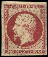 EMPIRE NON DENTELE - 17A  80c. Carmin, Obl. Roulette De Pointillés, TB/TTB - 1853-1860 Napoléon III