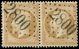 EMPIRE DENTELE - 21   10c. Bistre, PAIRE Obl. GC 2800, Frappe Superbe, TTB - 1862 Napoleone III