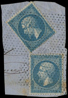 EMPIRE DENTELE - 22   20c. Bleu (2) Obl. Pointillés Fins Sur Fragt, TB - 1862 Napoléon III.
