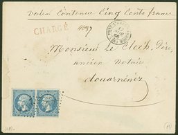 Let EMPIRE DENTELE - 22   20c. Bleu, PAIRE Obl. GC 2948 Sur Env. CHARGE (déchirure Au Recto), Càd PONT L'ABBE-LAMBOUR 17 - 1862 Napoleon III