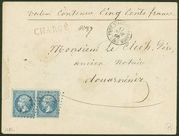 Let EMPIRE DENTELE - 22   20c. Bleu, PAIRE Obl. GC 2948 Sur Env. CHARGE (déchirure Au Recto), Càd PONT L'ABBE-LAMBOUR 17 - 1862 Napoléon III.