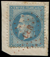 EMPIRE LAURE - 29B  20c. Bleu, T II, Défx, Obl. Los. ROUGE CER Sur Fragt, Frappe TB - 1863-1870 Napoléon III. Laure