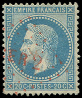 EMPIRE LAURE - 29B  20c. Bleu, T II, Obl. Los. ROUGE CER 2, TTB - 1863-1870 Napoléon III. Laure
