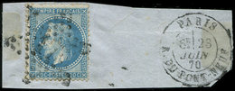 EMPIRE LAURE - 29Bb 20c. Bleu, T II, "A LA CORNE", Obl. Etoile S. Fragt, Càd PARIS 23/6/70, TB - 1863-1870 Napoleone III Con Gli Allori