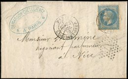 Let EMPIRE LAURE - 29B  20c. Bleu, T II, Obl. Càd R. Du Pont Neuf 22/7/70 S. LAC, Càd Répété à Côté Avec L'ETOILE 17, In - 1863-1870 Napoleon III With Laurels