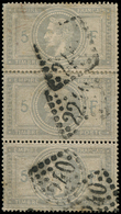 EMPIRE LAURE - 33    5f. Gris Violet, BANDE De 3 Obl. GC 2240, 2 Dents Un Peu Justes, Sinon TB. C - 1863-1870 Napoléon III. Laure