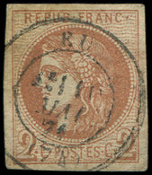 EMISSION DE BORDEAUX - 40B   2c. Brun-rouge Clair, R II, Obl. Càd T17 EU 5/71/(74), TTB - 1870 Ausgabe Bordeaux