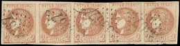 EMISSION DE BORDEAUX - 40B   2c. Brun-rouge, R II, BANDE De 5 Obl. GC 3367, Pos. 11 à 15, TTB - 1870 Emissione Di Bordeaux