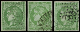 EMISSION DE BORDEAUX - 42B   5c. Vert-jaune, R II, 3 Ex. Obl. Càd T17 (2) Et GC 3982, TB - 1870 Ausgabe Bordeaux