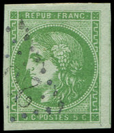 EMISSION DE BORDEAUX - 42B   5c. Vert-jaune, R II, Obl. GC, Grandes Marges, Filet De Voisin à Droite, TTB/Superbe - 1870 Ausgabe Bordeaux