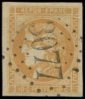 EMISSION DE BORDEAUX - 43B  10c. Bistre-jaune, R II, Obl. GC 3077, Frappe Superbe, TTB - 1870 Ausgabe Bordeaux