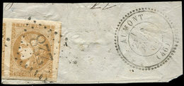 EMISSION DE BORDEAUX - 43B  10c. Bistre-jaune, R II, Grandes Marges, 2 Voisins Obl. GC 228 S. Fragt, Càd T24 AUMONT 8/2/ - 1870 Ausgabe Bordeaux
