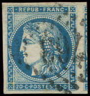 EMISSION DE BORDEAUX - 45A  20c. Bleu, T II, R I, Obl. GC, Voisin à Droite, TTB - 1870 Ausgabe Bordeaux