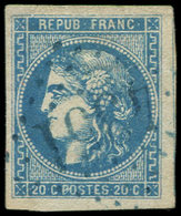EMISSION DE BORDEAUX - 46B  20c. Bleu, T III, R II, Obl. GC BLEU 4351, TB - 1870 Ausgabe Bordeaux