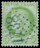 CERES DENTELE - 53    5c. Vert-jaune Sur Azuré, Obl. GC Bleu 1738, Bon Centrage, TTB/Superbe - 1871-1875 Ceres