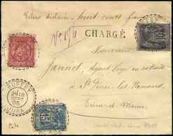 Let TYPE SAGE SUR LETTRES - N°89, 98 Et 101 Obl. Càd RUFFEY 18/9/95 S. Env. CHARGE, Descriptif Au Verso Avec "chiffres B - 1877-1920: Semi Modern Period