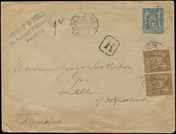 Let TYPE SAGE SUR LETTRES - Env. Entier Rec. 15c. Affr. N°69 PAIRE Obl. PARIS 10/4/85, Arr. LEER (Allemagne) Le 11/4, TB - 1877-1920: Semi Modern Period