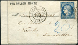 Let BALLONS MONTES - N°37 Obl. GC 347 S. Formule, Càd LES BATIGNOLLES 27/11/70, Pour VERSAILLES, Taxe All. 20, TB. LE JA - Guerra Del 1870