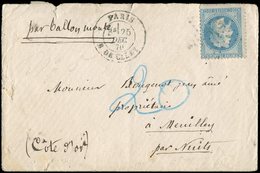 Let BALLONS MONTES - N°29B Obl. Etoile 24 S. LAC, Càd R. De Cléry 25/12/70, Taxe Allemande 20 En Bleu Pour NUITS Côte D' - War 1870