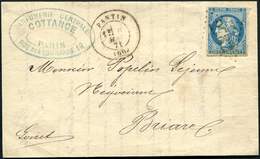 Let Commune De Paris -  N°46B Obl. GC 2782 S. DL De Paris (cachet Commercial Recto), Càd T17 PANTIN 6/5/71, Pour Briare, - War 1870