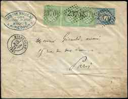 Let AFFRANCHISSEMENTS ET COMBINAISONS - N°20 Et 60, 5c. BANDE De 3 Et 25c., Obl. GC 2370 S. Env., Càd T17 MIRECOURT 3/8/ - 1849-1876: Periodo Classico