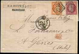 Let AFFRANCHISSEMENTS ET COMBINAISONS - N°48 40c. Orange Jolie Nuance Vermillon Et N°32 80c. Carmin, Obl. GC 2240 S. LAC - 1849-1876: Periodo Classico